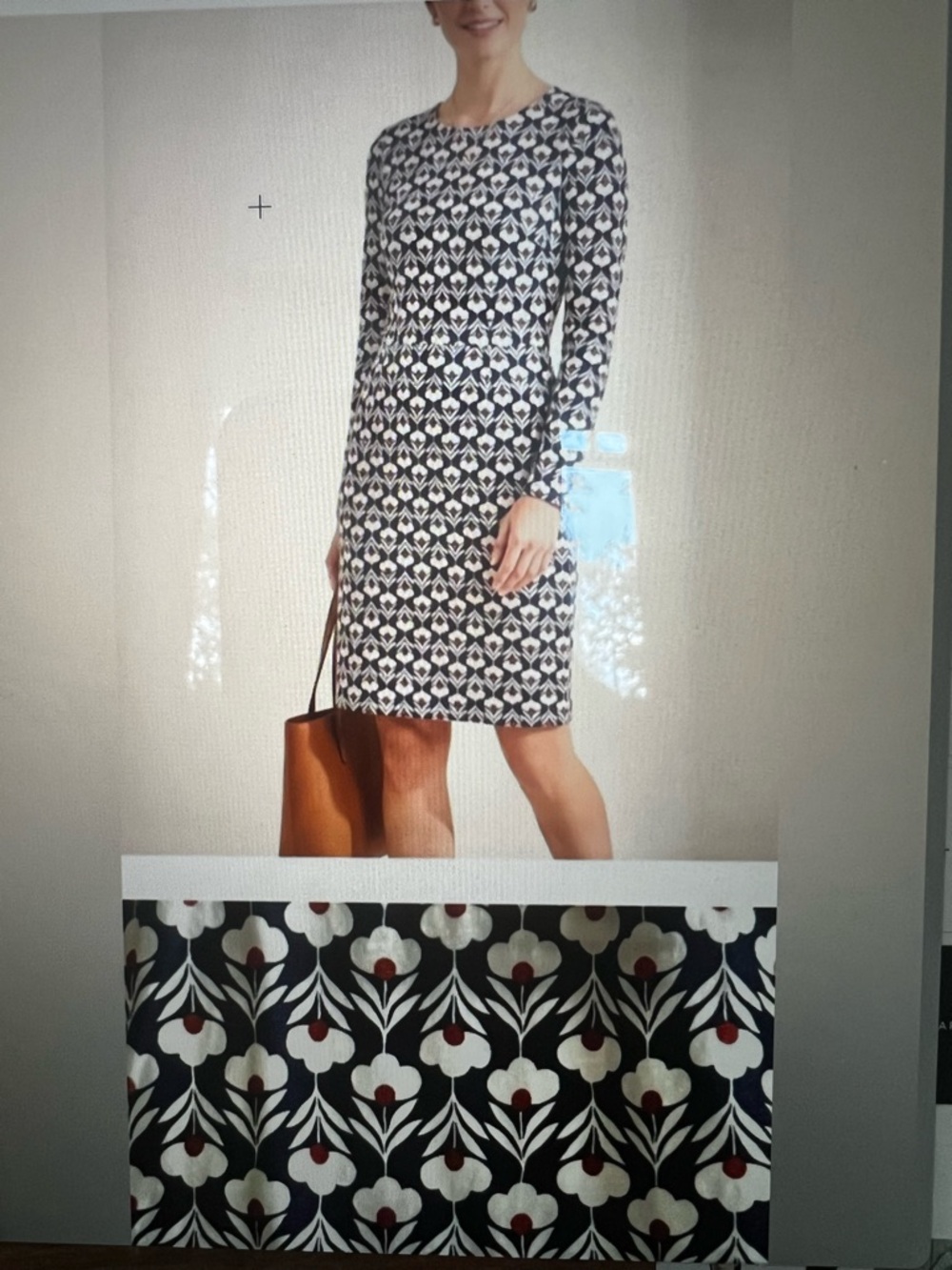 Boden Penelope Long Sleeve Dress Navy, White, and Rust Novelty Print w/pockets!